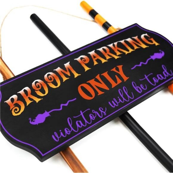 Halloween Decorations - Halloween Decor - Broom Parking Sign with 3 Wooden - Picture 4 of 7